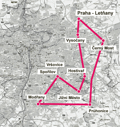 Mapka letu nad Prahou